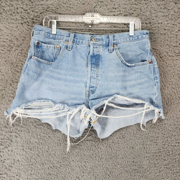 Levi's Shorts Womens 32 Blue 501 Premium Big E Button Fly Cut Off 100% Cotton - Picture 2 of 15